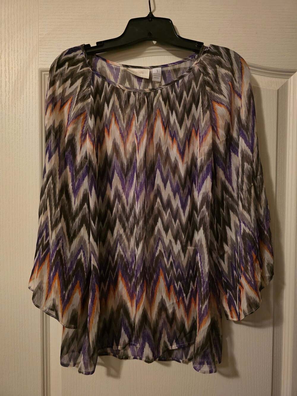 Chico's Zig Zag Sheer Blouse Size 1 Multicolor Polyester Tunic Top Shirt